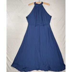 Banana Republic Women Size 18 Navy Blue Halter Neck Ruched Maxi Dress Flowy Chic